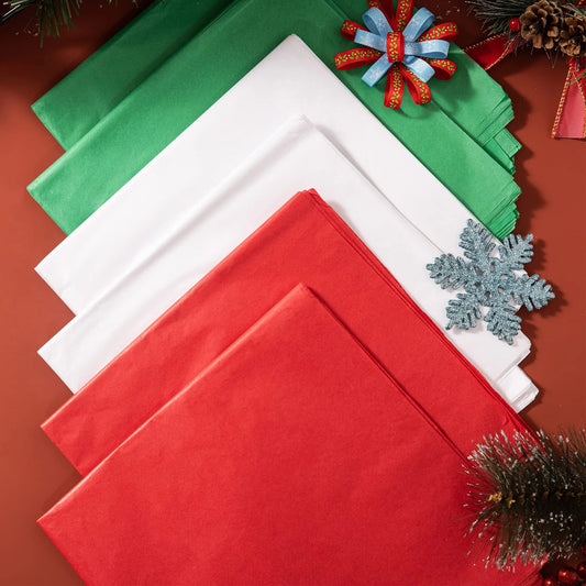 72 Sheets 20x20 Inch Christmas Tissue Paper Assortment (Red, Green & White)
