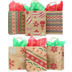 Kraft Holiday Gift Bags, 7.25 Inches, 24 Pack