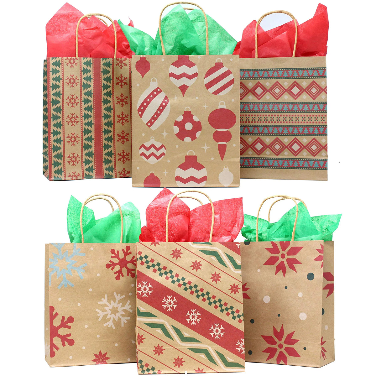 Kraft Holiday Gift Bags, 7.25 Inches, 24 Pack