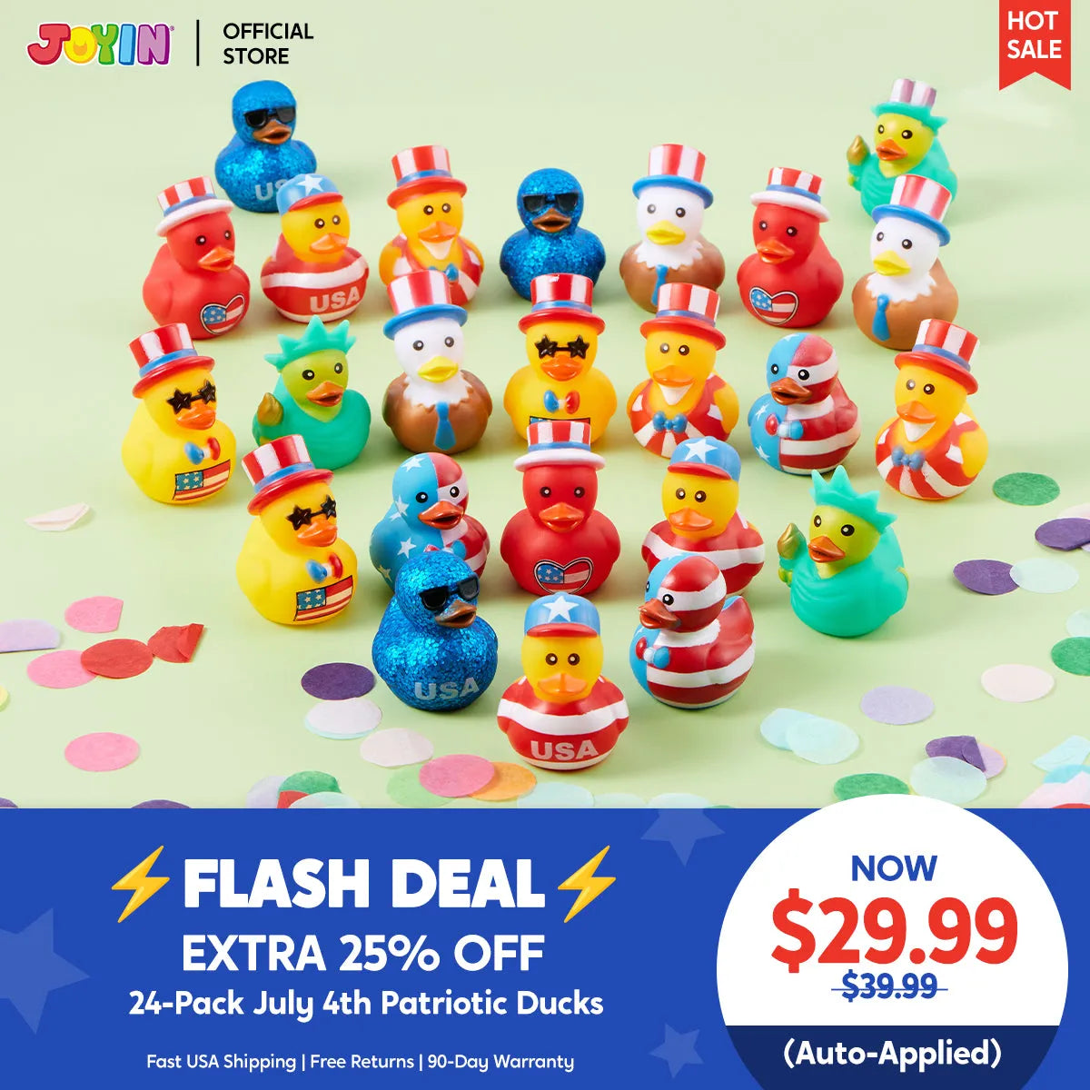 JOYIN 24-Pack Patriotic Rubber Ducks - 2.6-Inch Toys, 8 Unique Designs