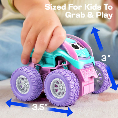 3 Pack Monster Truck Toys - Friction Powered Pull Back Cars