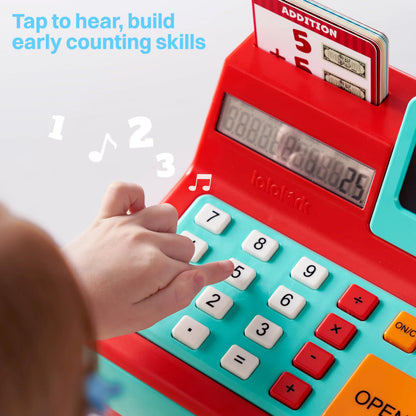 Kids Cash Register Toy with Play Money, Voice Calculator & Write Erase Pad - Educational Pretend Play for Toddlers 3+