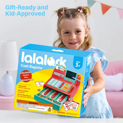 Kids Cash Register Toy with Play Money, Voice Calculator & Write Erase Pad - Educational Pretend Play for Toddlers 3+
