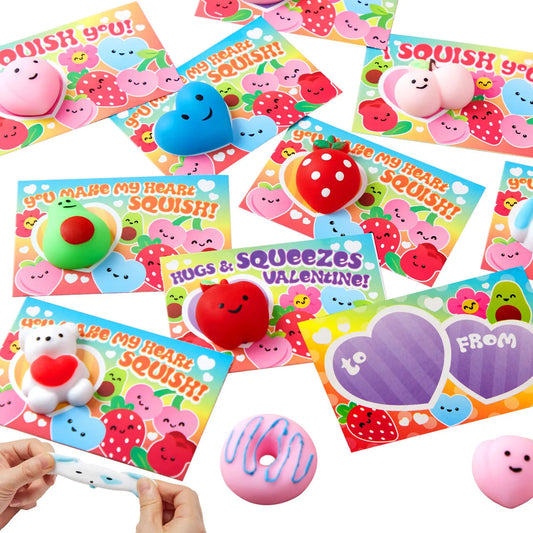 28-Pack Mochi Squishy Toys with Valentine's Day Cards for Classroom Exchange