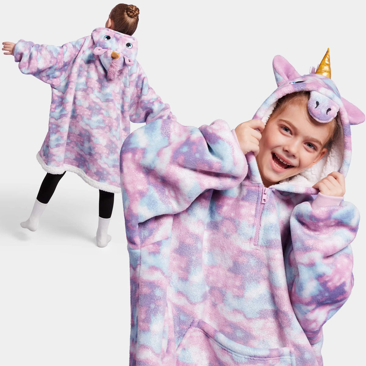 Kids' Sherpa Wearable Blanket - Unicorn Shape