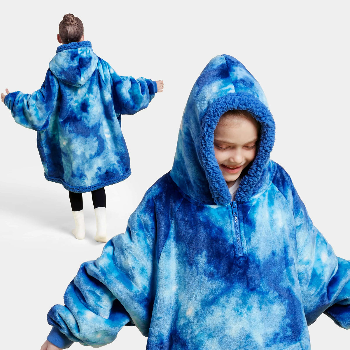 Kids' Sherpa Wearable Blanket - Dark Blue Tie Dye