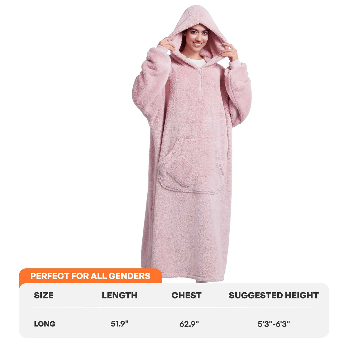 Adult Flannel Long Wearable Blanket - Pink